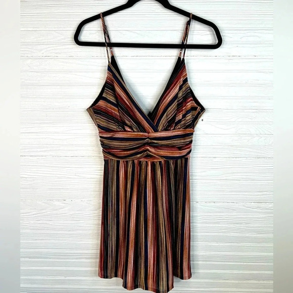 BCBGeneration Multicolored Striped Spaghetti Strap Dress V Neck New Sz 4 - Picture 2 of 16